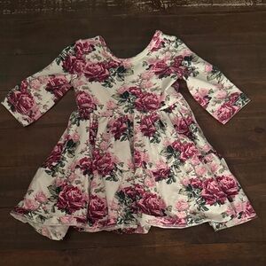 Janie and Jack Pink Rose Floral Long Sleeve Skater Dress
